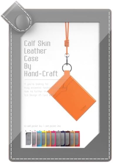SLG Lucen Handmade Calf Leather ID Card Holder – Slim Card Wallet with Detachable Strap, Dual Back Card Pockets, Stylish Colorful Design for Office & Everyday Use (Tan)