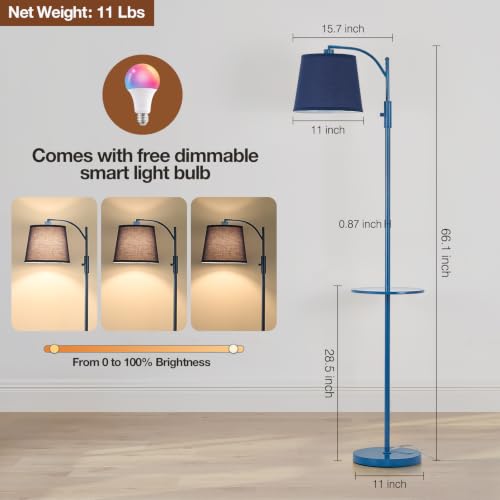 Image of AIDENOEY Smart Floor Lamp with Side Table | Stepless Dimming, RGB Multi-Color | Adjustable Swivel Head | Voice Control with Alexa & Google Assistant |Blue Lamp for Living Room,Bedroom,Home Office