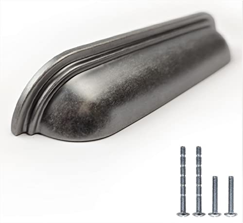 Set of 6 Cup Handles for Kitchen Cabinets Cupboard Doors & Chests of Drawers, Antique Pewter Finish