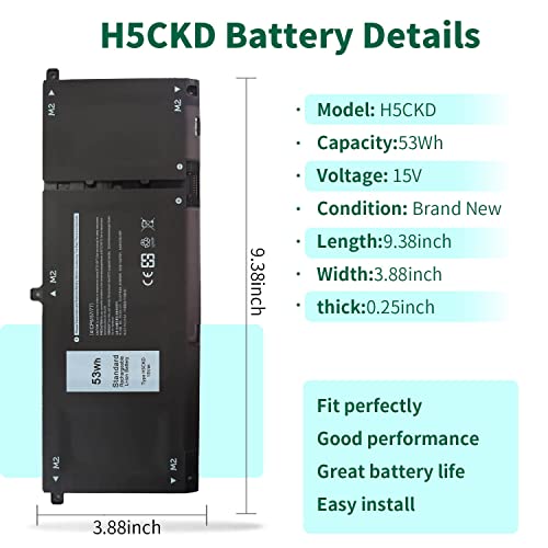 Image of 53Wh H5CKD 15V Battery Replacement for Dell Inspiron 5400 5406 7405 7300 7306 7500 7506 2-in-1 Silver 5300 5301 5401 5402 5408 5409 5501 5502 5508 5509 Series Latitude 3410 3510 Vostro 5300 5301 7T8CD