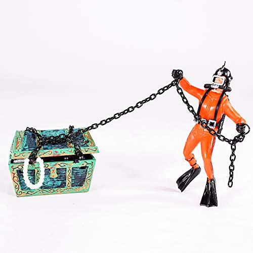 Image of Penn-Plax Aquarium Decoration with Moving Treasure Chest, Floating Diver and Bubble Action, 4 Inches High