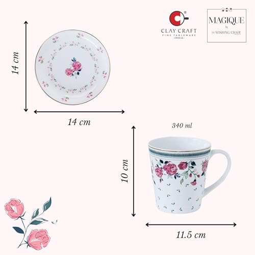 Image of Clay Craft x Magique by The Wishing Chair : Portrait of a Rose - Twilight Bloom Giftbox | Set of 4 Snack Plates and 4 Mugs | Dishwasher Safe | Festive Gifting | GiftBox Packaging