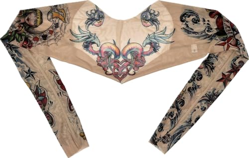 Image of Wild Rose Ladies Lucky Tattoo Sleeve Shrug, Cowgirl Stars Sparrow Black Water, Tan