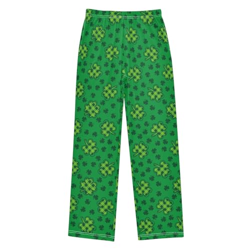 Shamrcok Plaid Pattern Boys Long Pants Soft Trousers Elastic Waist Kids Lounge Bottoms with Pockets S-XL