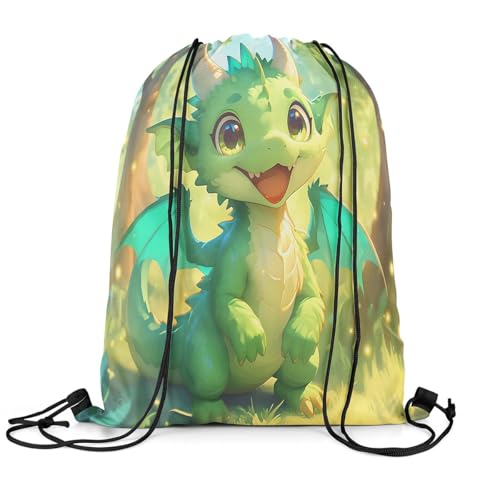 Castle Fairy Kawaii Dragon Drawstring Backpack,Magical Western Animal Large Capacity Sackpack Bag,Funny Wildlife Lightweight Draw String Bag3