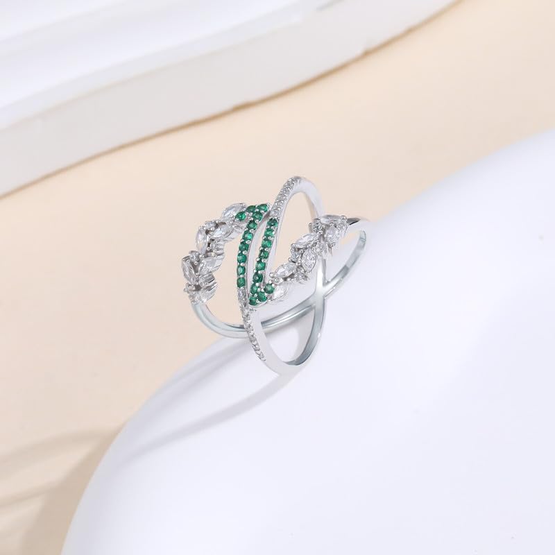 925 Silver Flower Green opal Twist Ring for Women