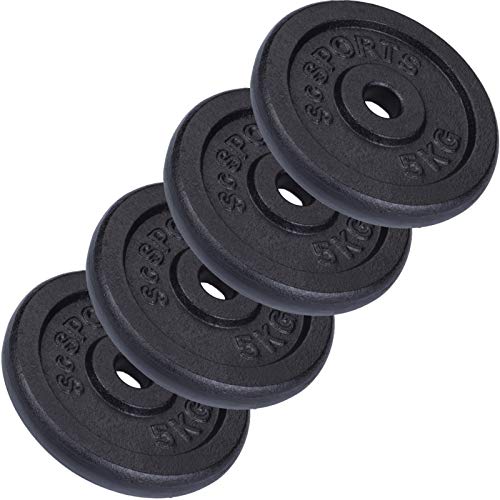 Questo set di pesi è composto da 4 dischi da 5 kg (in solida ghisa), ideali anche per allenamenti che prevedono aumenti di peso
