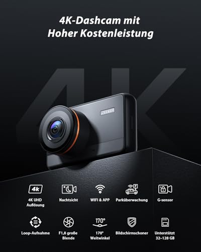 iZEEKER 4K Dashcam Auto, WiFi Dash Cam mit 32GB Karte, Front Auto Kamera mit Nachtsicht, 24/7 Parküberwachung, WDR, 170° Weitwinkel, Loop-Aufnahme, G-Sensor – Bild 3