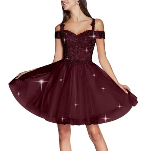 Teen Glitter Tulle Homecoming Dresses A Line Short Prom Dress Sweetheart Lace Applique Cocktail Gown