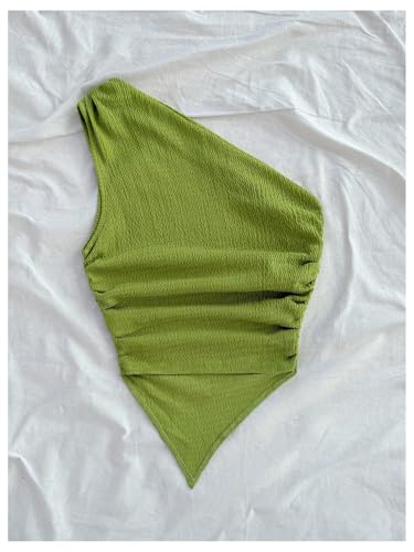 Milumia Women's One Shoulder Tank Tops Summer Ruched Asymmetrical Off The Shoulder Sleeveless Going Out Crop Tops2