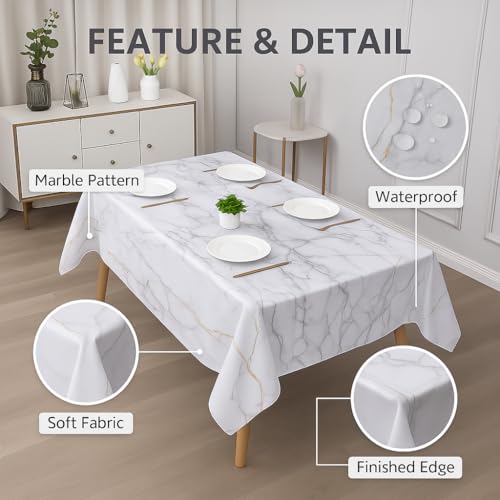 Image of Styleys Dining Table Cover Waterproof with for Kitchen Dining Table Cloth Dust and Oil Repellent (140x180, 1 Table Cover Only, Light Grey Marble Glitter, CTSD3188)