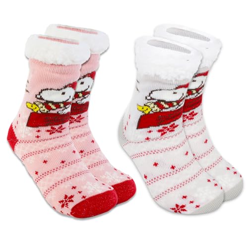 Image of Snoopy Socks Set - Bundle with 2 Pairs of Sherpa Sock for Women Plus Stickers | Peanuts Socks Set for Teens, Girls