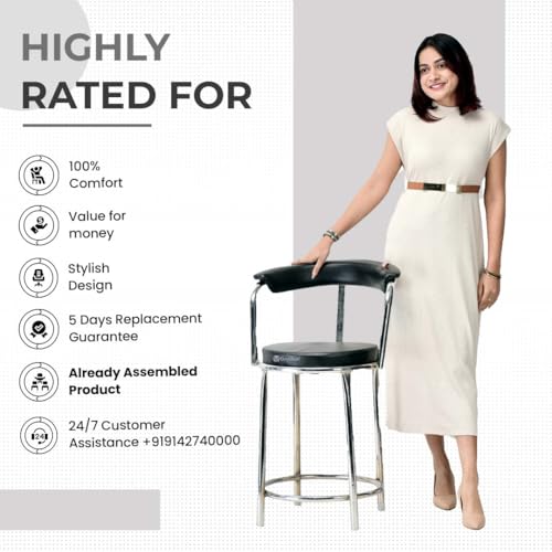 Image of Comfortable Chair Stool Office Visitor Study, Computer Labs Hostel School Library Chair Without arm Rest with Steel Frame & Cushion seat Back, Stool (4, Black, Chrom Steel Frame)