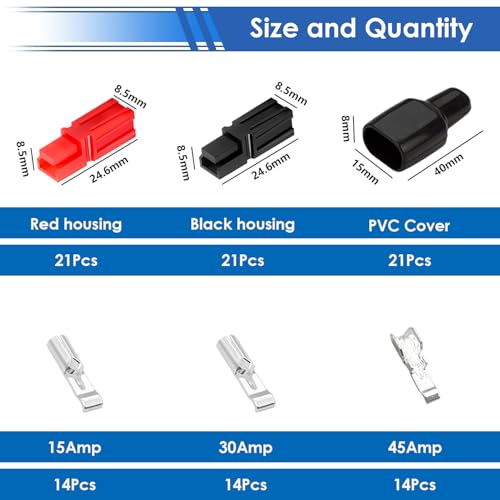 smseace 105Pcs 15/30/45 Amp Power Connectors with PVC Cover 1.5-6mm² (20-10AWG) Quick Disconnect Power connectors Quick Disconnect Terminals Connectors