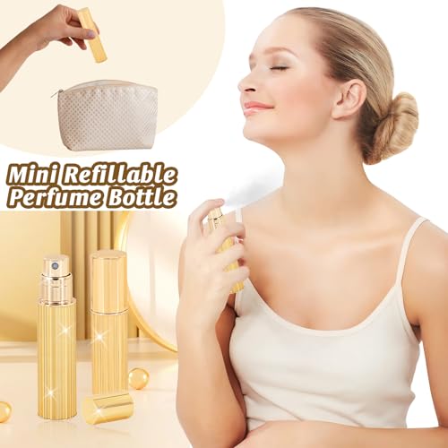 Refillable Travel Perfume Bottle Perfume Atomizer Bottom Fill Refillable Mini Cologne Dispenser Portable Empty Spray Bottle for Travel Fitness Ladies Men (Gold, 5ml)2
