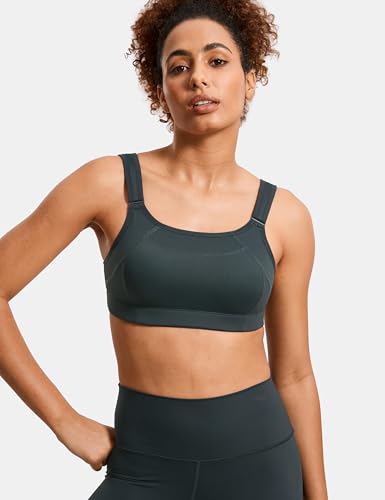 Image of SYROKAN Front Adjustable Sports Bras for Women High Impact | Front Velcro Straps, Wirefree, Double layer Cups, U Back, No Bounce, Running Bra