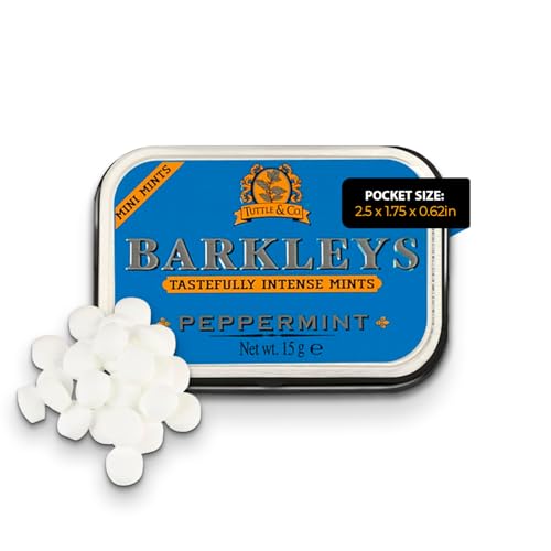 Barkleys Peppermint Breath Mini Mints - Strong Peppermint Flavor Cool Mint Candy For Party, After Dinner, Wedding, Every Day Use-Vegan Breath Mints In Reusable Classic Mini Travel Tins - 15gr, 1-pack