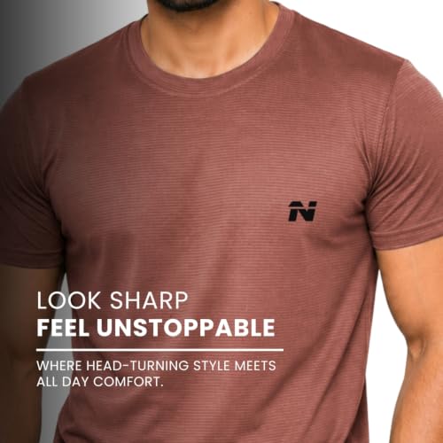 Image of NINQ Half Sleeve Tshirt for Men | Round Neck Regular Tshirt | Breathable Mesh Dotted Stylish T-Shirt | Sports Wear Casual Tee for Gym, Running & Daily Comfort