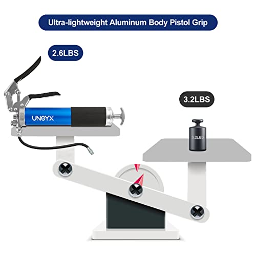 Unoyx Grease Gun, 8000Psi Pistol Grip Grease Gun, Ultra-Light Aluminum Grease Gun With 14Oz Load, Rigid Hose, Standard Coupler And Needle Nose Adapter, For Car Trucks Tractors Marine Bearings #TOP1