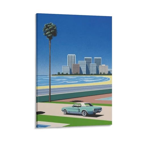 Poster rétro Hiroshi Nagai 40x60 cm avec palmiers et voitures