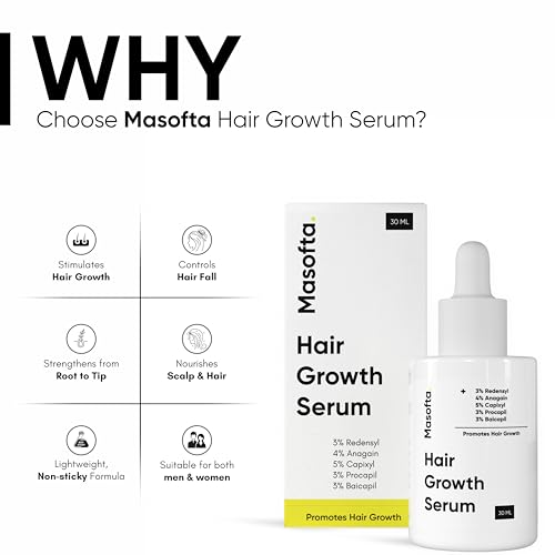 Masofta Hair Growth Serum For Density, Hair fall Control with 3% Redensyl, 5% Capixyl, 4% Anagain, 3% Procapil & 3% Baicapil, Rosemary & Biotin For Both Men & Women, 1.01 fl.oz./30ML