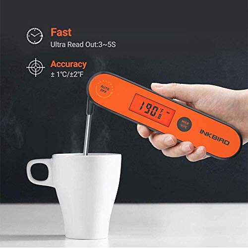 INKBIRD Thermomètre à viande numérique Thermome de cuisson étanche avec rétroéclairage à aimant d'étalonnage rechargeable,IHT-1P Thermomètre rapide avec sonde pliante pour griller le frittage profond BBQ Lait