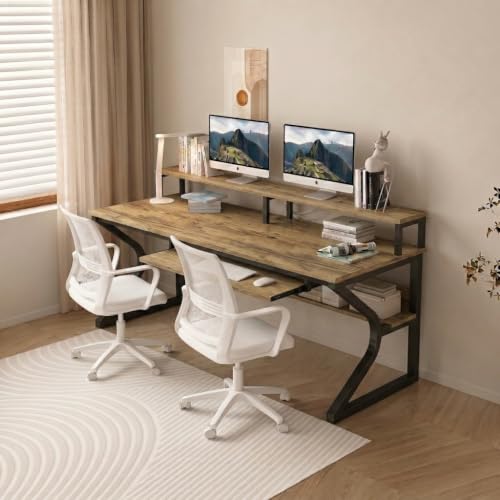 Image of TEKAVO Plik Computer Table for Home Pc | Office Table for Home | Shelf, Moniter Riser & Keyboard Tray, Laptop Table, Worktable, Study Table, Workstation | Forest (150 Cm x 60 Cm) DIY