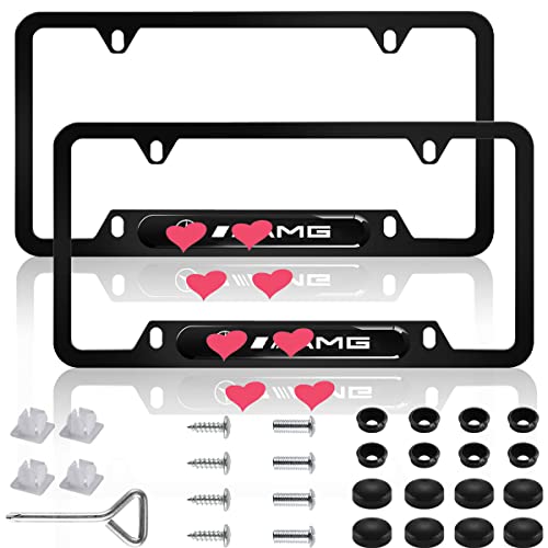 2Pcs Newest Custom Personalized 4 Hole Matte Aluminum Alloy License Plate Frame with Screw Caps Cover Set,Applicable to US Standard car License Frame,for M-B MG(Matte Black).