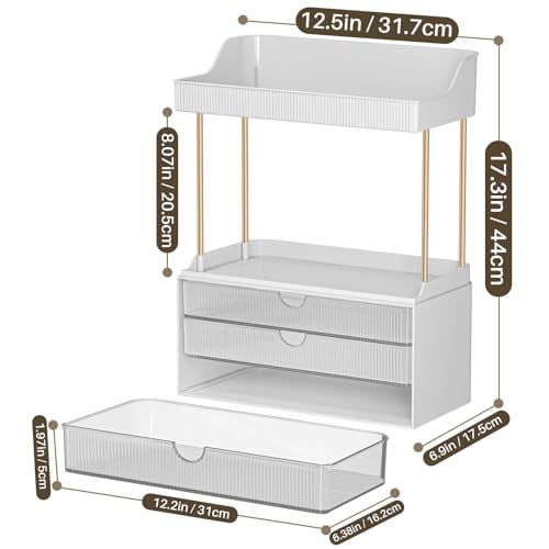 Image of caktraie 12.2 inch W Makeup Organizer Drawers - 5 Tiers Bathroom Counter Organizer, Cosmetic Storage Drawer for Dresser Countertop and Bathroom Vanity for Large Skincare, Perfume, Clear