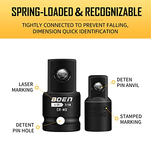 BOEN 8 Piece Impact Socket Adapter and Reducer Set, 1/4" 3/8" 1/2" 3/4" Drive Socket Adapter Set with Durable Case for Impact Driver Conversions (Upgraded)