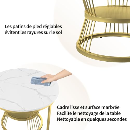 BRILVERDE Couchtisch 2er Set Rund,Wohnzimmertisch mit Stauraum,Beistelltisch,Marmoroptik,Metallrahmen,für Wohnzimmer Schlafzimmer (Gold-5) – Bild 6