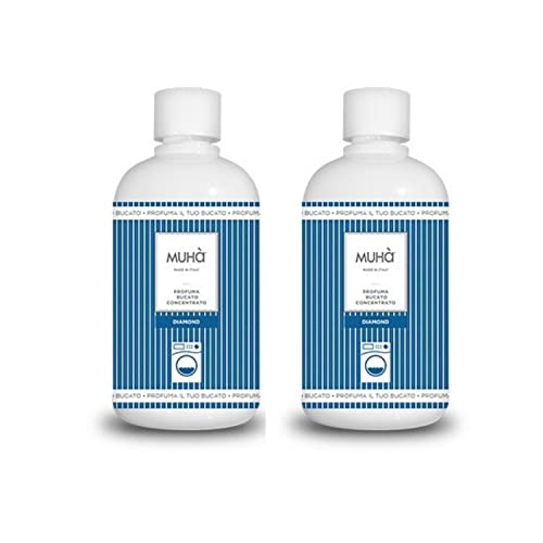 Muha - Ambientador para la colada intensa, 2 x 400 ml, fragancia Diamond, perfume de larga duración para tejidos, fórmula concentrada para lavadora y secadora