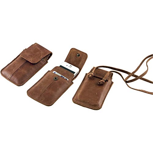 Alassio Neckholder Style 601363 - Custodia Per Smartphone Con Tracolla Da Collo, In Vera Pelle, Colore: Marrone