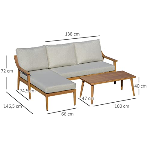 Yiibcio Gartenmöbel 3-teiliges Set mit Chaiselongue Doppelsofa Beistelltisch Natur Loungemöbel Gartenmöbel weiche… – Bild 6