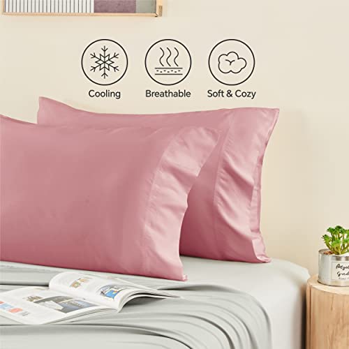 Image of BEDELITE King Pillow Cases Set of 2, Rayon Derived from Bamboo, Rose Pink | Cooling and Breathable Pillow Cover for Hot Sleepers & Night Sweats, Silky Soft Cozy, Envelope Closure, 20x36 Inches