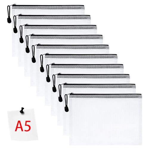 Vicloon Dokumententasche mit Reißverschluss A5, 10 pcs Mesh Plastic Zip Bag, Wasserdichte Document Case, Reißverschlusstasche Zip Beutel Tasche Wallet Taschen Kunststoff Mesh Dokumentenmappen