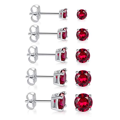 Gemsme 18K White Gold Plated Round Created Ruby Stud Earrings Pack Of 5 #TOP21