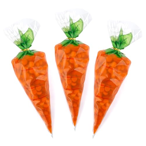 Bolsas Transparentes Para Regalos De Pascua,200 Unidades,Bolsa Cumpleaños Infantil,Bolsas De Caramelo En Forma De Zanahoria,Adorables Y Festivas Para Fiesta De Pascua, Búsqueda De Huevos, Escuela