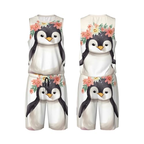 Maillot de basket-ball homme short et gilet ensemble de sport 2 pièces imprimé pingouin