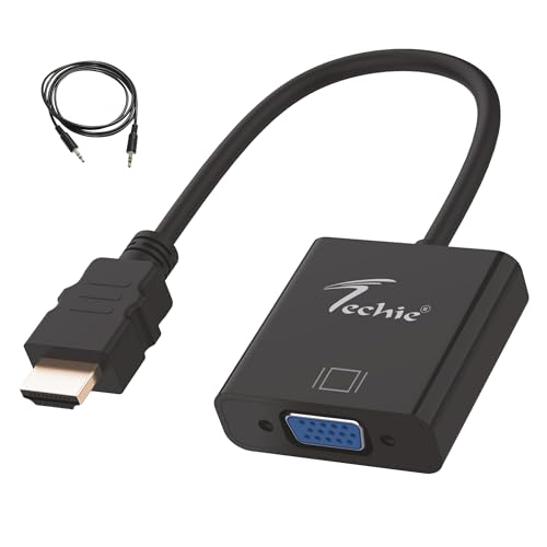 Image of Techie HDMI to VGA Converter with Audio Output | 1080p 60Hz Plug & Play Adapter | Connect HDMI Laptop, PC, TV Box, or Console to VGA Monitor, Projector, or Display - Black