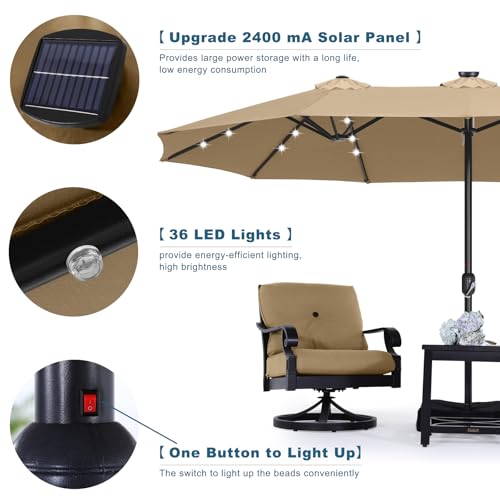 ABCCANOPY 15ft Umbrella Outdoor Patio Solar Lights with Base, Outdoor Double-Sided Rectangle Umbrella for Poolside, Lawn, Backyard (Khaki) by ABCCANOPY - Image 3