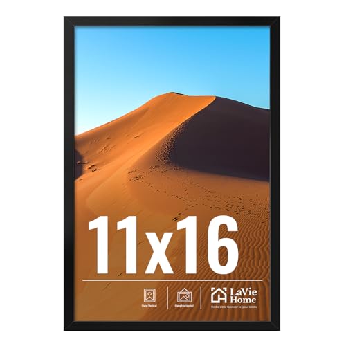 LaVie Home 11x16 Picture Frame for Wall Display, 11x16 Black Picture Frame with HD Plexiglas, 11 x 16 Frame 1 Pack, Display Frame for Vertical or Horizontal, Classic Collection