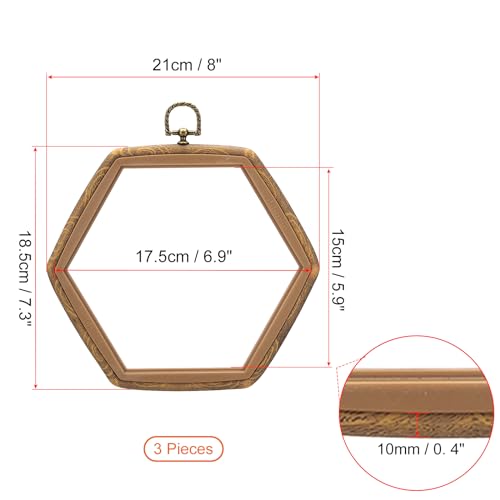 Image of PATIKIL 8x7.3inch Embroidery Hoops, 3Pieces Imitated Wood Hexagon Frame Cross Stitch Hoop Ring for Embroidery Art Craft Sewing Ornaments Hanging Decoration