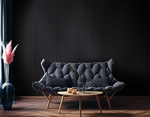 SLATPANEL Two Acoustic Matte Laminate Wall Veneer Slat Panels - Black | 94.49” x 12.6” Each | Soundproof Paneling | Interior Sound Absorption Decor | Modern Luxury Styling | 0.78” Depth