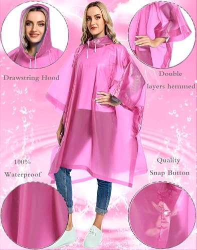 Image of Pivalo EVA Poncho Raincoat Transparent Hooded waterproof Rain Jacket with Sleeves for Women Men Camping Rainy Season Travel - Pink