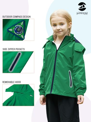 Image of SaphiRose Kids Waterproof Rain Jacket Mesh Lined with Removable Hood | Lightweight rain coat, windproof, breathable, school, camping, travel, outdoor play, boys and girls
