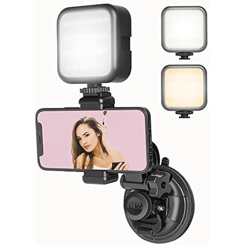 BozenTek Mirror Phone Mount, Suction Cup Phone Mount with Light, Travel Wall Phone Camera Mount for Makeup Content Creator, Mirror Tripod for Smooth Surface Cover