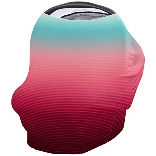 Nursing Cover for Breastfeeding Scarf, Teal Green Rose Red Gradient Stripe Baby Car Covers Super Soft Multi Use for Canopy Shopping Cart Cover Blanket Stroller Cover