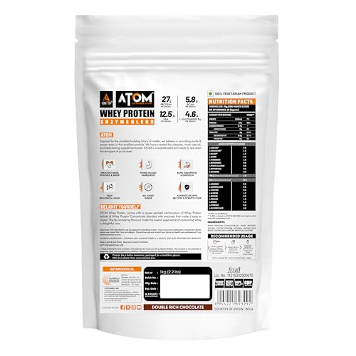Image of AS-IT-IS Nutrition ATOM Whey Protein 1kg | 27g protein | Isolate & Concentrate | FATEH Double Rich Chocolate | USA Labdoor Certified | With Digestive Enzymes for better absorption | Exclusive Pack