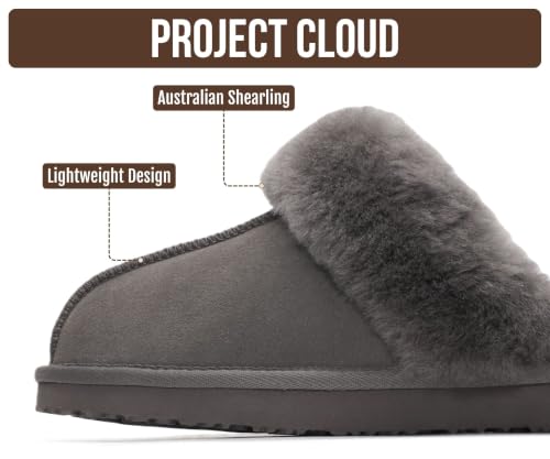 Image of Project Cloud Genuine Leather Slippers for Women with Genuine Fur Lining, Non-Slip Indoor /Outdoor Clog Mule Slippers, Memory Foam Insole